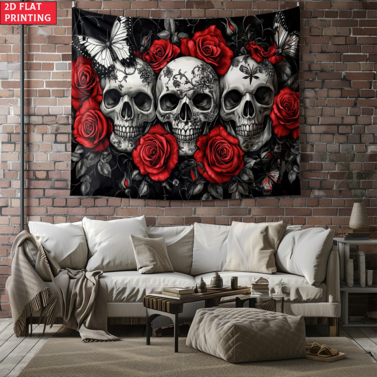 Interior Design Modern - Tapisserie gothique crâne et Roses sans